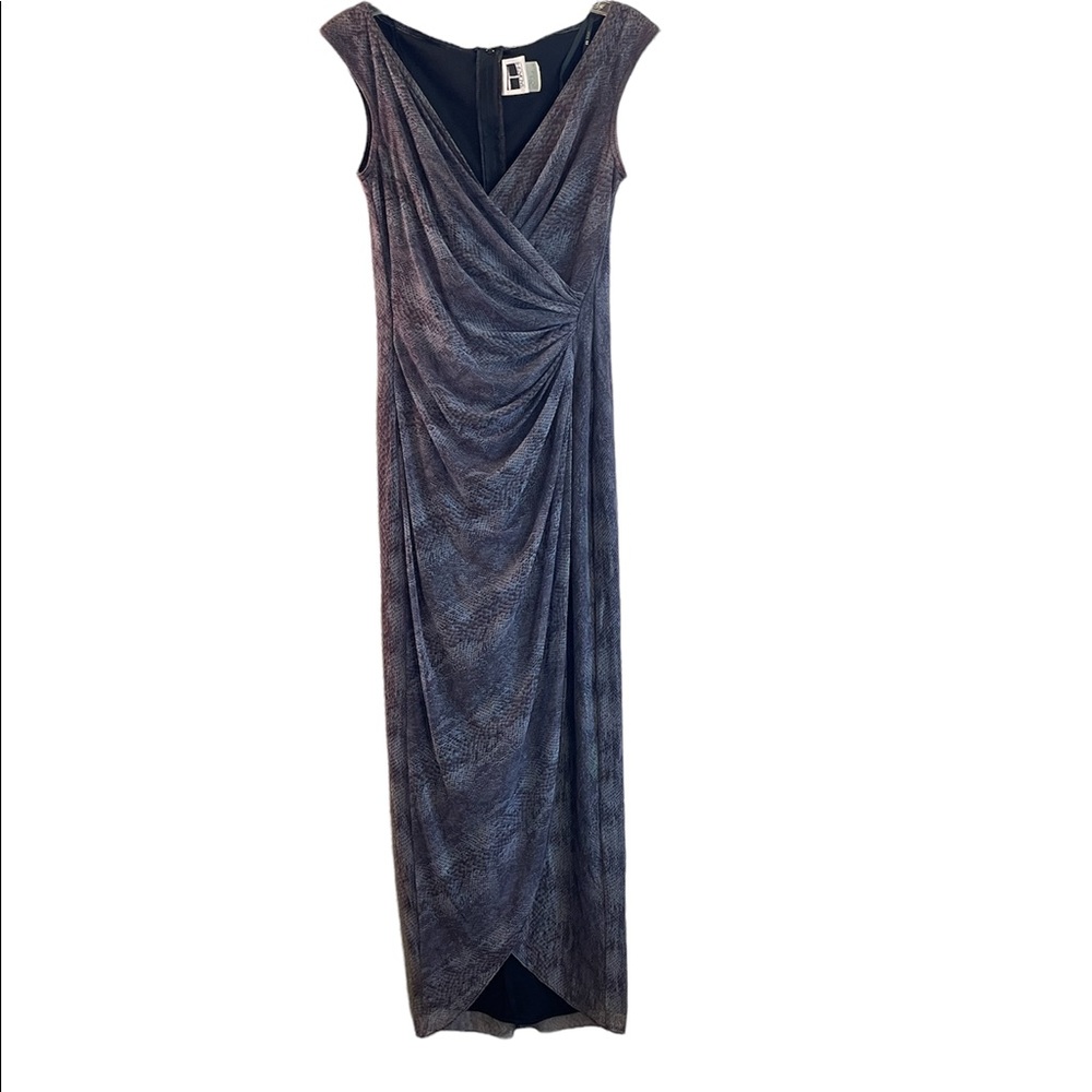 Tadashi Shoji Beautiful Purple/Gray Snake Print Drape Dress